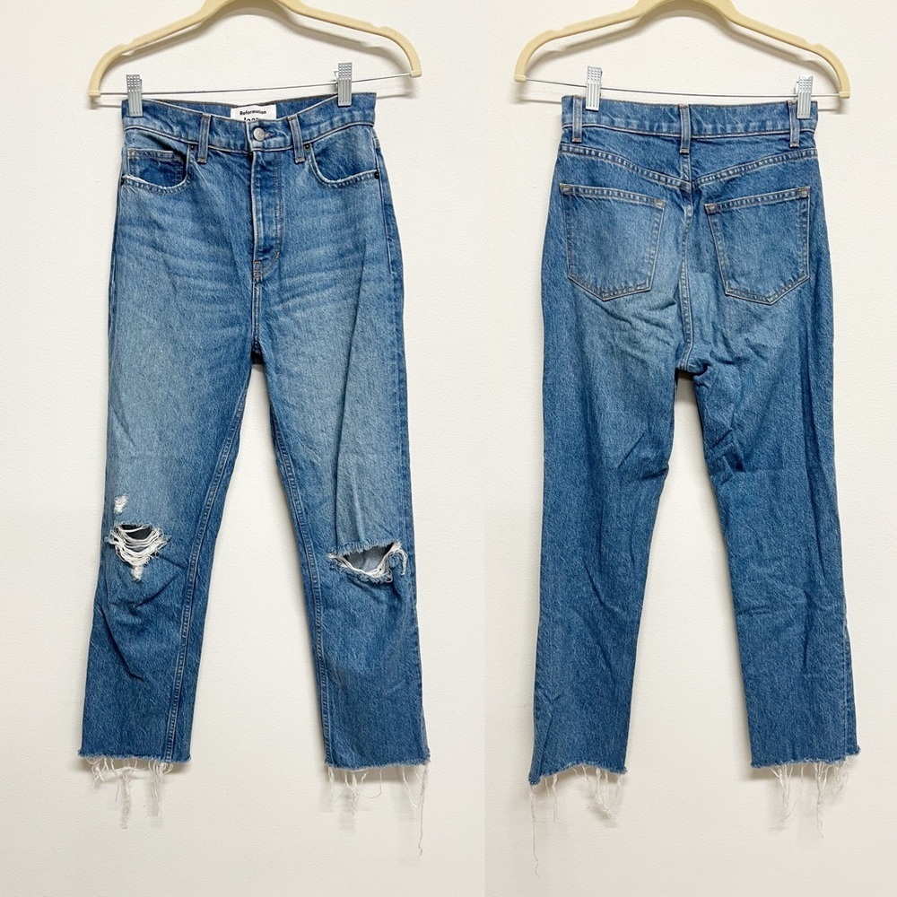 Reformation Jeans Womens Shasta Destroyed Cynthia High Rise Straight Jeans